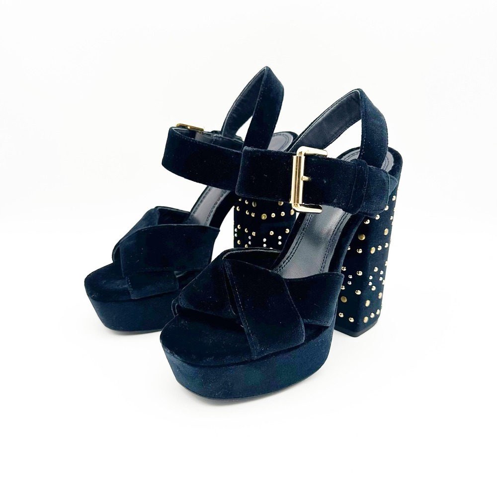 Maje Frilbu Studded Blue Velvet Platform Heel Size 36